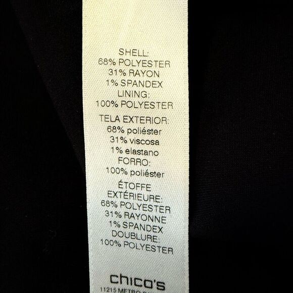 Chico’s Black Crepe Zip Pocket Open Jacket Sz 16 Elegant, Mob Wife, Minimalist - Picture 6 of 11